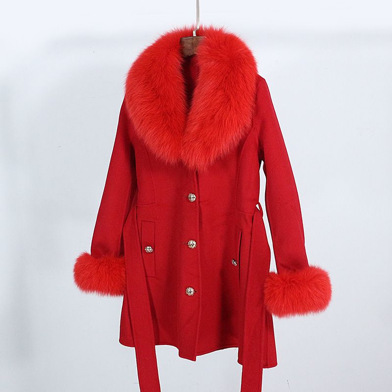 Women's Clothing new autumn and winter mid length thickened slim fit detachable collar wool coat_voghion.com