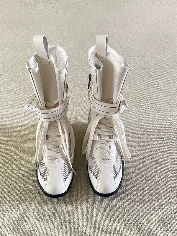 Women Boxing Boots Instant Dispatch ~ Niche Design Thin Mesh For Women Summer Outdoor Wear Height Increasing Boxing Boots Lace-Up Hollow_voghion.com