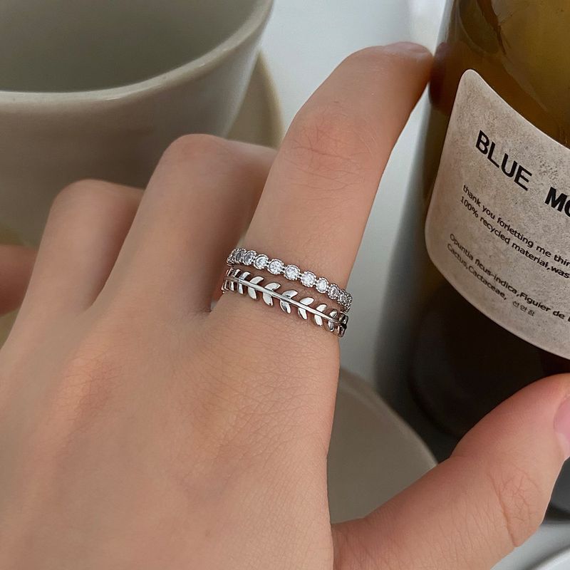New Minimalist Luxury Zircon INS Style Niche High-end Leaf Wheat Spike Women's Ring Set_voghion.com