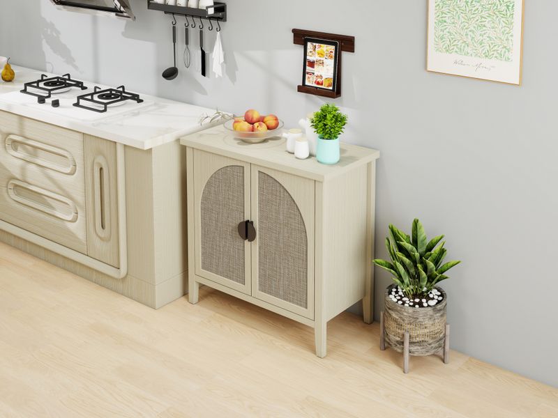 Credenza in rattan Naturfarben Mit Gebogenen Türen, Beistellschrank Für Wohnzimmer_voghion.com