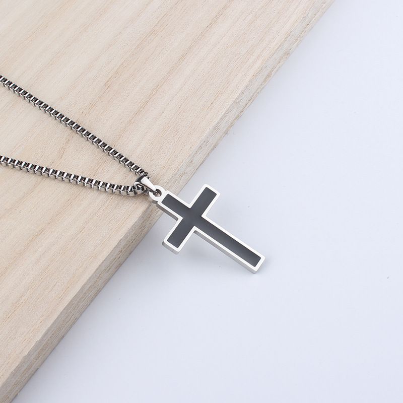Collana da uomo, ciondolo a croce con goccia d'olio resistente allo sbiadimento, catena per maglioni, semplice accessorio in acciaio inossidabile_voghion.com