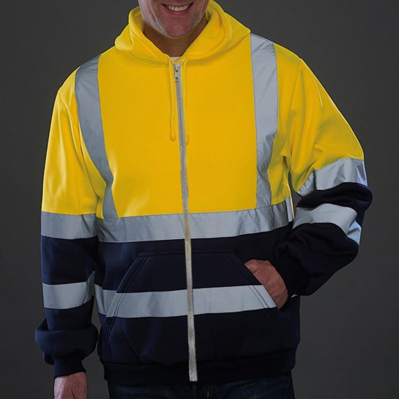 Reflektierender Herren-Kapuzenpullover mit Kordelzug, lockerer Reißverschluss, langärmeliger Kapuzenpullover, Winter-Arbeitssicherheitsmantel, feuchtigkeitsableitendes Sweatshirt_voghion.com