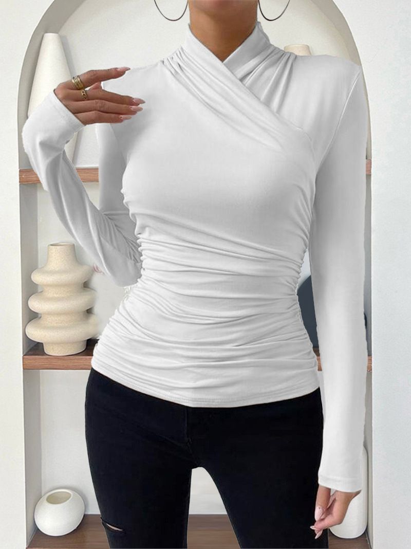 Evropský a americký přeshraniční svetr Podzimní a zimní nový design Sense Cross Colour s dlouhým rukávem Slim All Match Jednobarevné skládané tričko_voghion.com