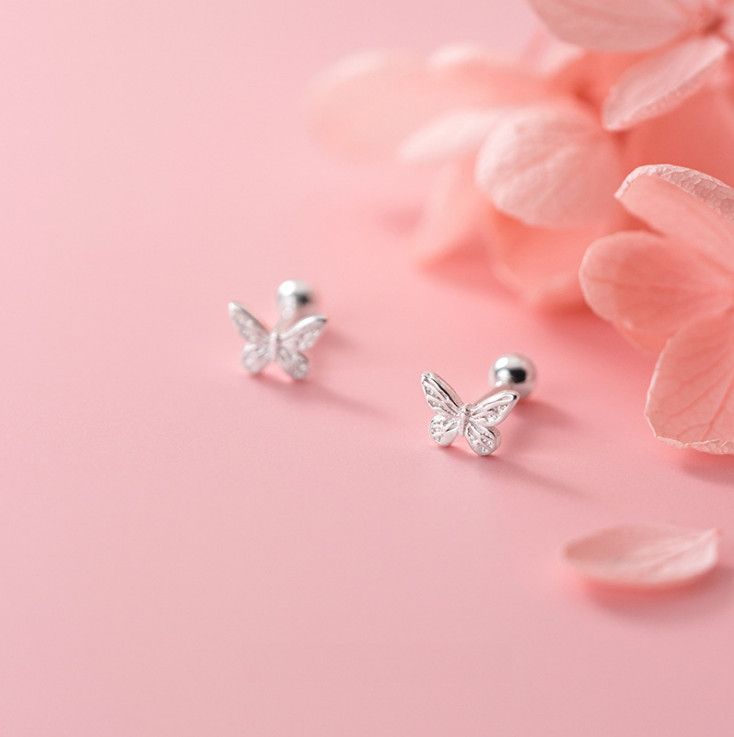 Orecchini a forma di farfalla in argento sterling 925 con chiusura a vite e cartilagine e elica, scatola PE1_voghion.com