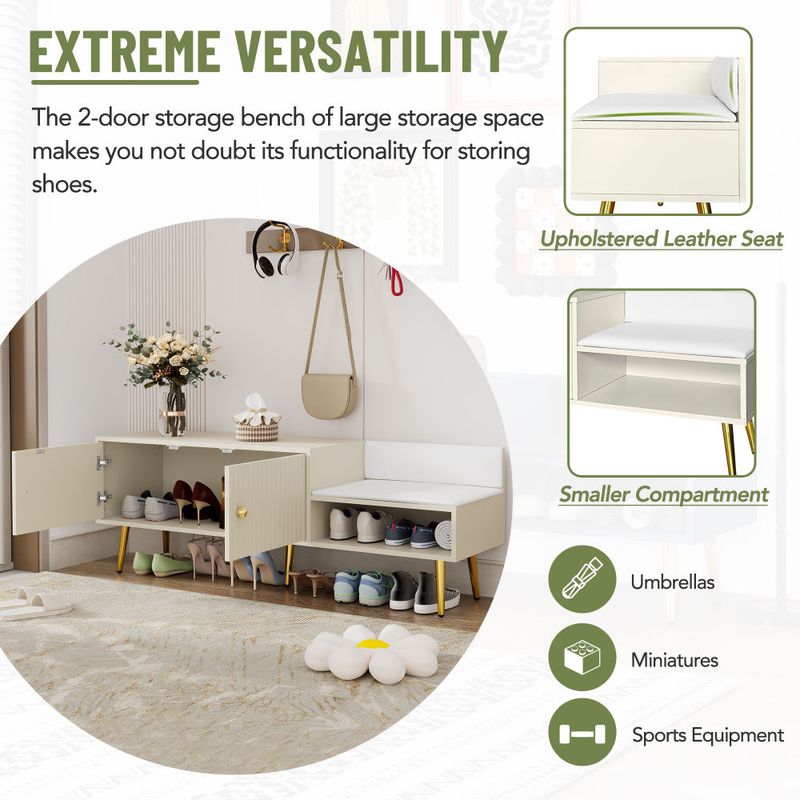 TREXM Modern Shoe Storage Bench with Hidden Storage and Upholstered Cushions for Bedside, Living Room and Entryway ((Antique White)_voghion.com