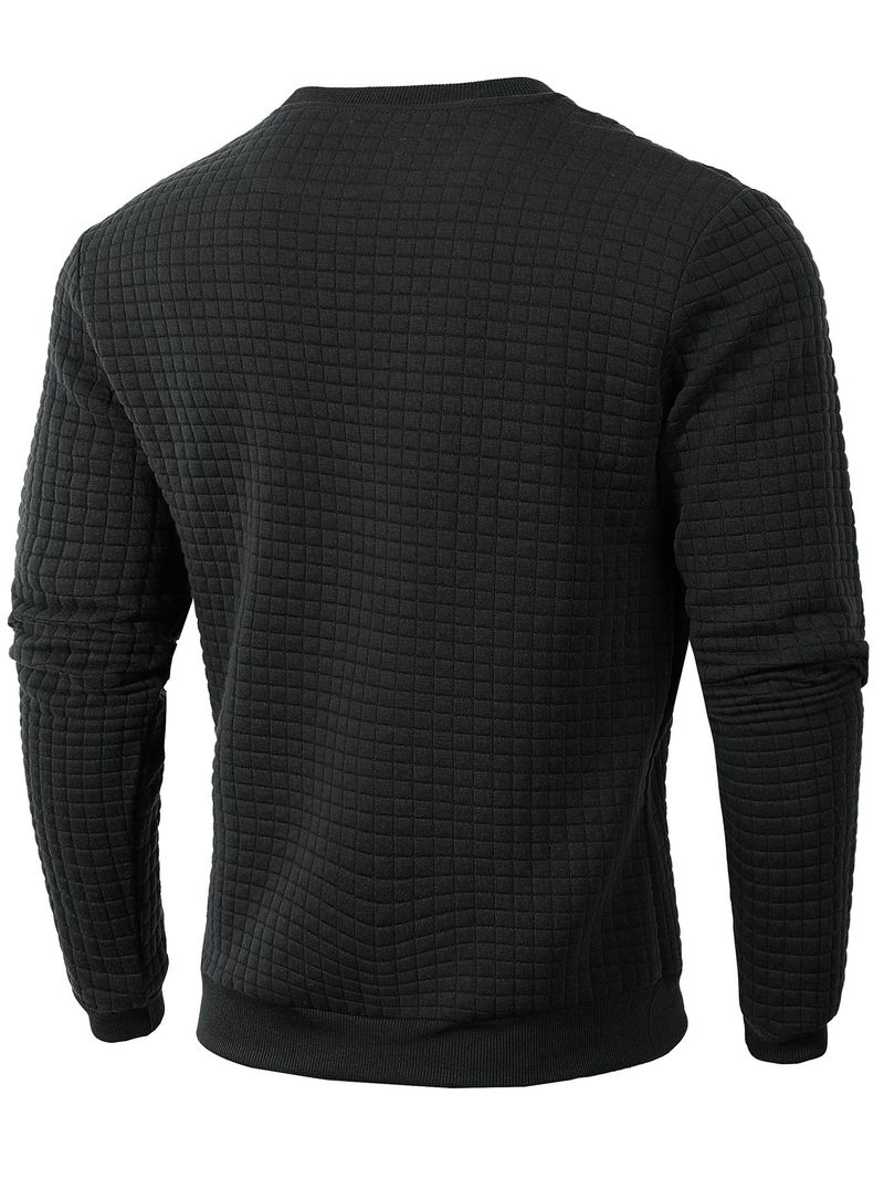 Slim-Fit Herren-Langarmshirt – Strukturiertes Micro-Check-Rundhals-Baselayer (220 g/m² Polyester) – Unifarbenes Freizeit-T-Shirt (S-XXXL)_voghion.com