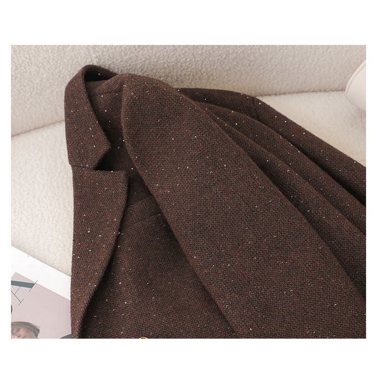 Blazer da donna in tweed misto lana per autunno inverno - Giacca da ufficio doppiopetto slim fit con revers a lancia (nero, marrone, rosso, grigio)_voghion.com
