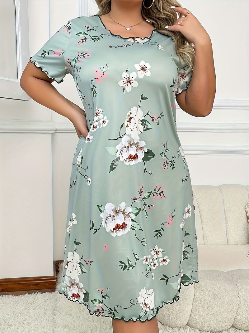Nachtwäsche für Damen, modische Heimkleidung, Pyjama, Nachthemd, Kleid, kurzärmeliges T-Shirt-Kleid für Damen_voghion.com