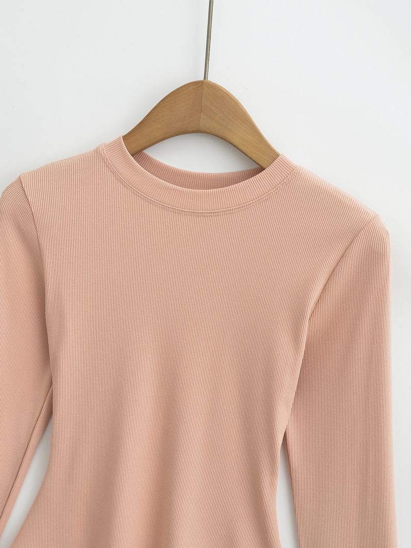 Kim Kardashian Kento Round Neck Base Shirt For Women's Sring Tight Fitting T-shirt Long Sleeved Slim Fit Solid Color_voghion.com