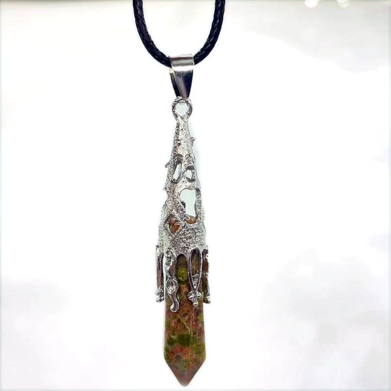 Colliers rétro bijoux cristal naturel gemme alliage pendule hexagonal Morning Glory pendentif simple pendentif collier_voghion.com