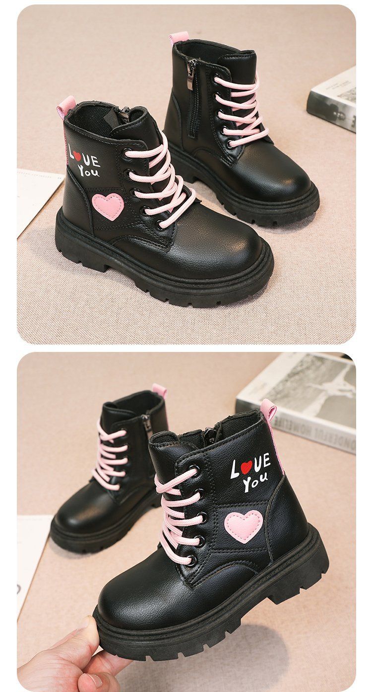 Bottines Martin doublées polaire pour fille – Bottines d'hiver pour enfants et ados, bottines courtes style princesse avec fermeture éclair latérale (pointures 26-37, noir/beige)_voghion.com