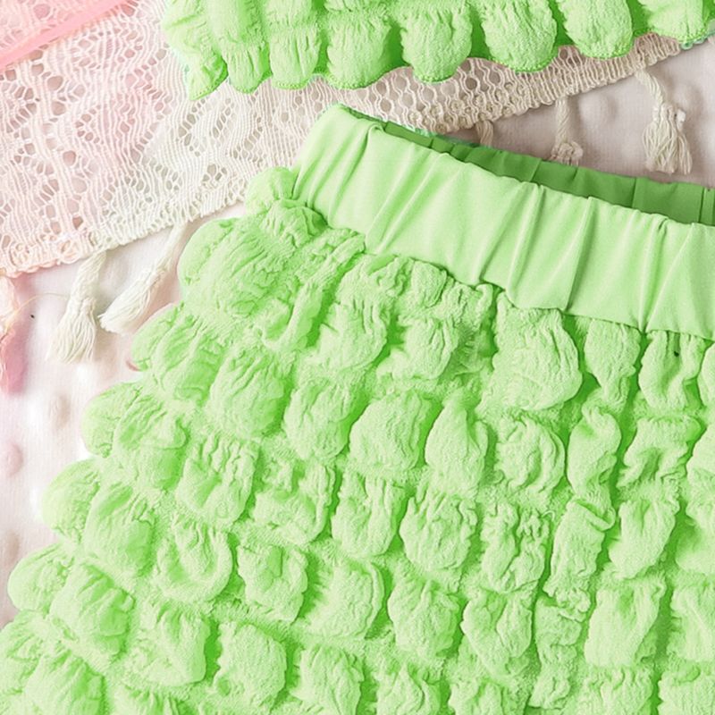 Ensemble d'été pour enfants, haut à manches courtes + short + sac à carreaux à bulles solides, couleur bonbon, ensemble pour filles_voghion.com