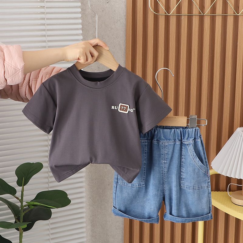 2024 Νέο σετ δύο τεμαχίων για αγόρια με κοντομάνικο αθλητικό ντύσιμο για αναψυχή και αθλητικά, μωρουδιακά, καλοκαιρινά, λεπτότερα, για παιδιά_voghion.com