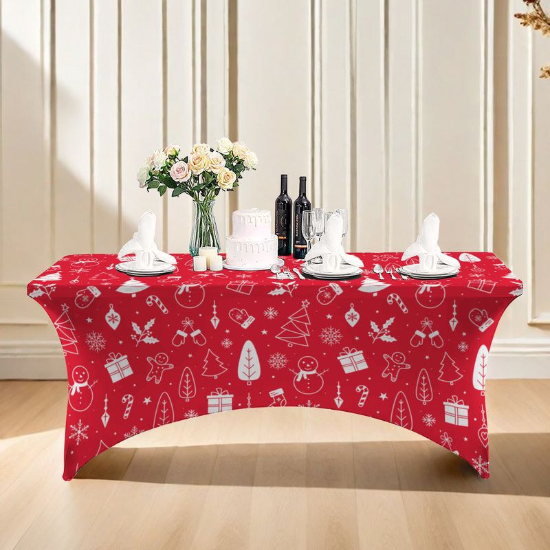 Elastic Polyester Tablecloth – Full-Cover Stretchable Dustproof Table Cover For Parties, Holidays & Home Decor (Multiple Prints & Sizes)_voghion.com