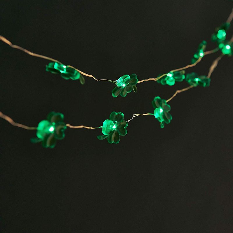 Irish Festival Vierblättriges Kleeblatt Lichterkette St. Patrick LED Grün Kleeblatt Kupferdraht Lichterkette Hutlicht Streng ausgewählt_voghion.com