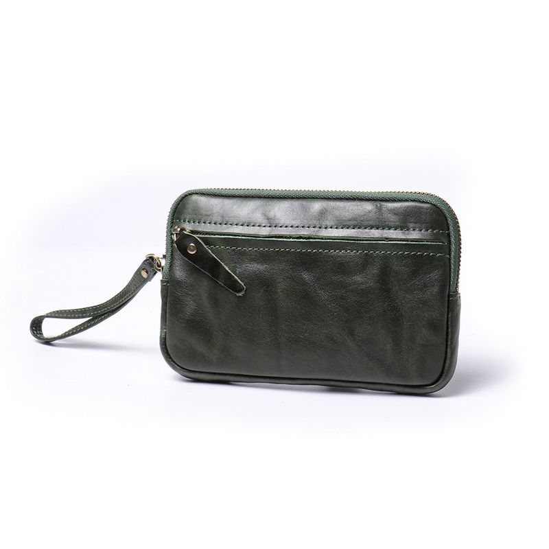 Genuine leather storage bag, key bag, high-end new vegetable tanned leather zipper handbag, cowhide zero wallet, large capacity card bag_voghion.com