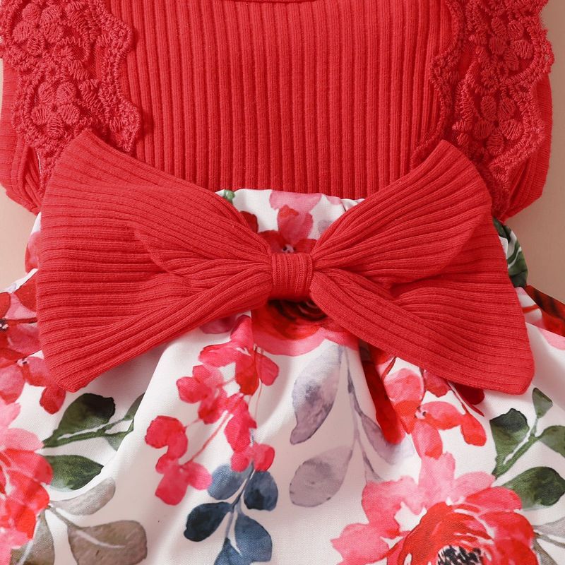 Tutina a triangolo in pizzo senza maniche per neonata da 0 a 1 anno, con fiocco, vestito e fascia per capelli_voghion.com