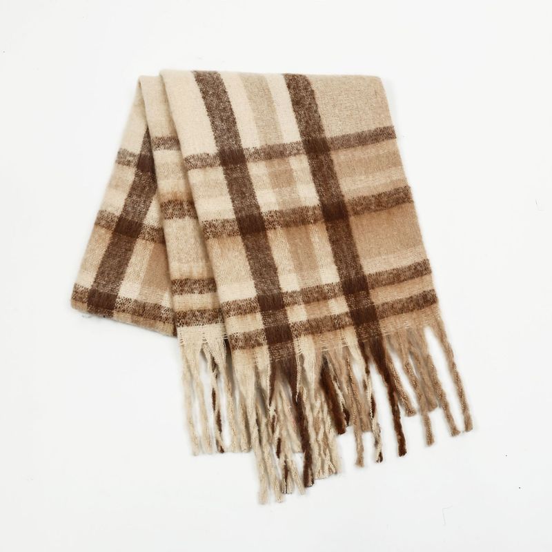 Écharpe à carreaux en mohair pour femme, châle d'hiver chaud et épais à carreaux avec franges, élégant et polyvalent, idéal pour le bureau décontracté._voghion.com