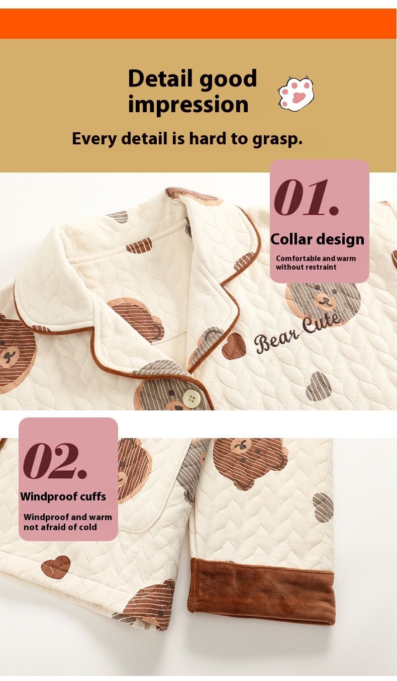 Cardigan e pigiami autunnali da donna, pigiami a maniche lunghe in cotone, cotone sandwich, spesso, caldo, traspirante, tuta invernale da casa_voghion.com