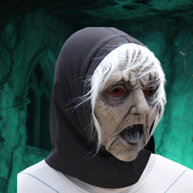 White-haired Witch Mask, Latex Lady Mask With Hijab And Wig, Suitable For Costumes To Play Scary Witch Costume Party Props_voghion.com
