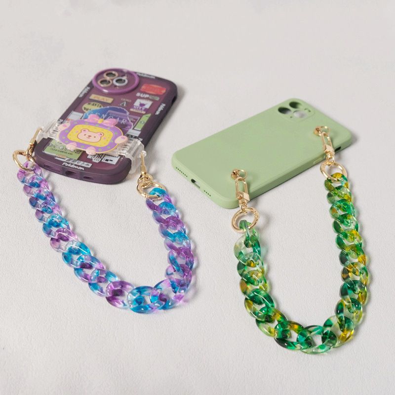 Spring And Summer New Colorful Fishbone Acrylic Resin Color-Block Handmade Detachable Phone Bag Decoration Chain_voghion.com