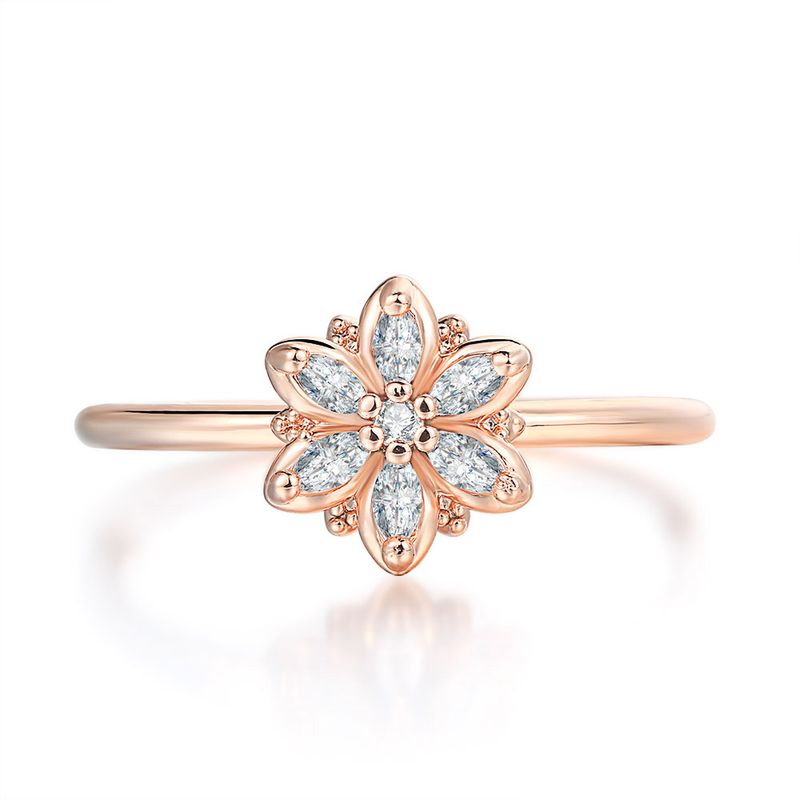 Tynn ring med fersk diamant og zirkonblomst til kvinner, ekte gullbelagt, formet som håndsmykker_voghion.com