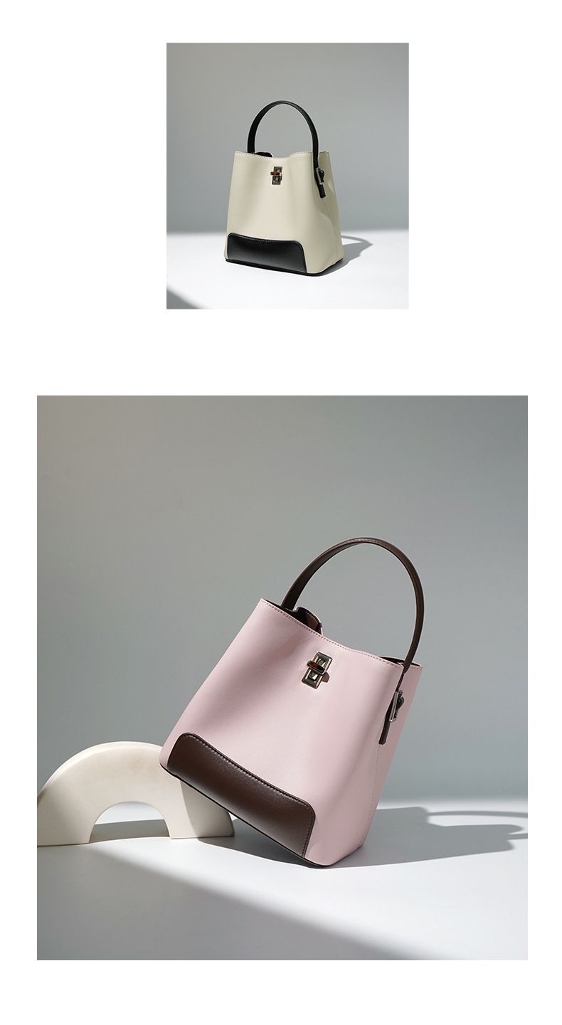 New contrast color ladies handbag, spring and summer new leather handbag, multifunctional shoulder crossbody bucket bag,_voghion.com