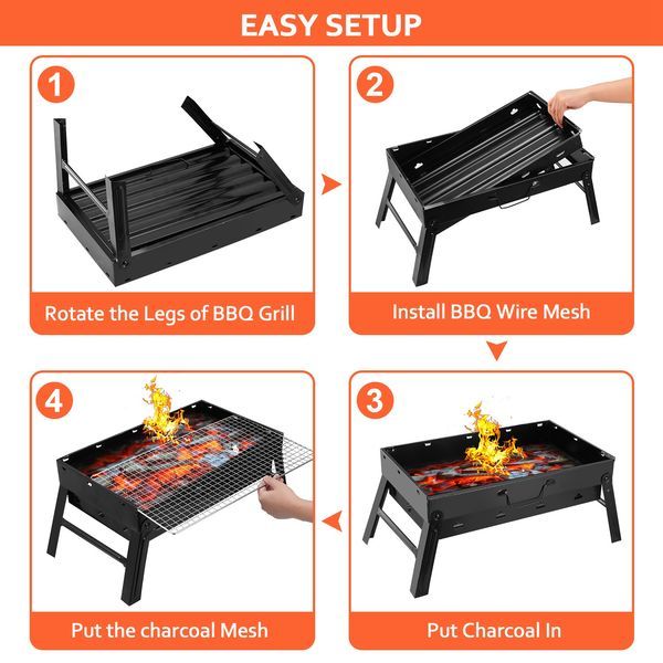 Foldable Portable BBQ Charcoal Grill Grill Lightweight Smoker Grill For Camping Picnics Garden Grilling_voghion.com