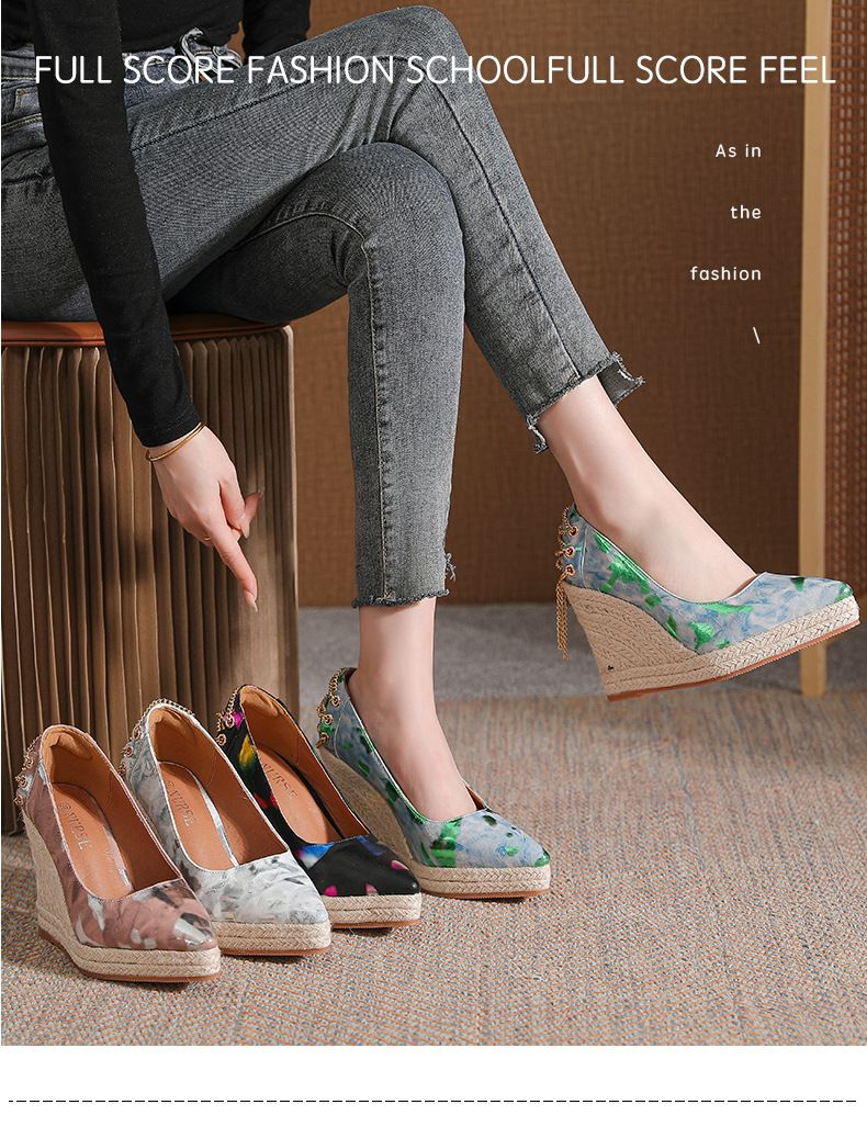Women’s Shoes Wedge Heel Thick Bottom Pointed Toe Shallow Mouth High Heel Women's Single Shoes Straw Rope Bottom Large Size Shoes Shoes_voghion.com