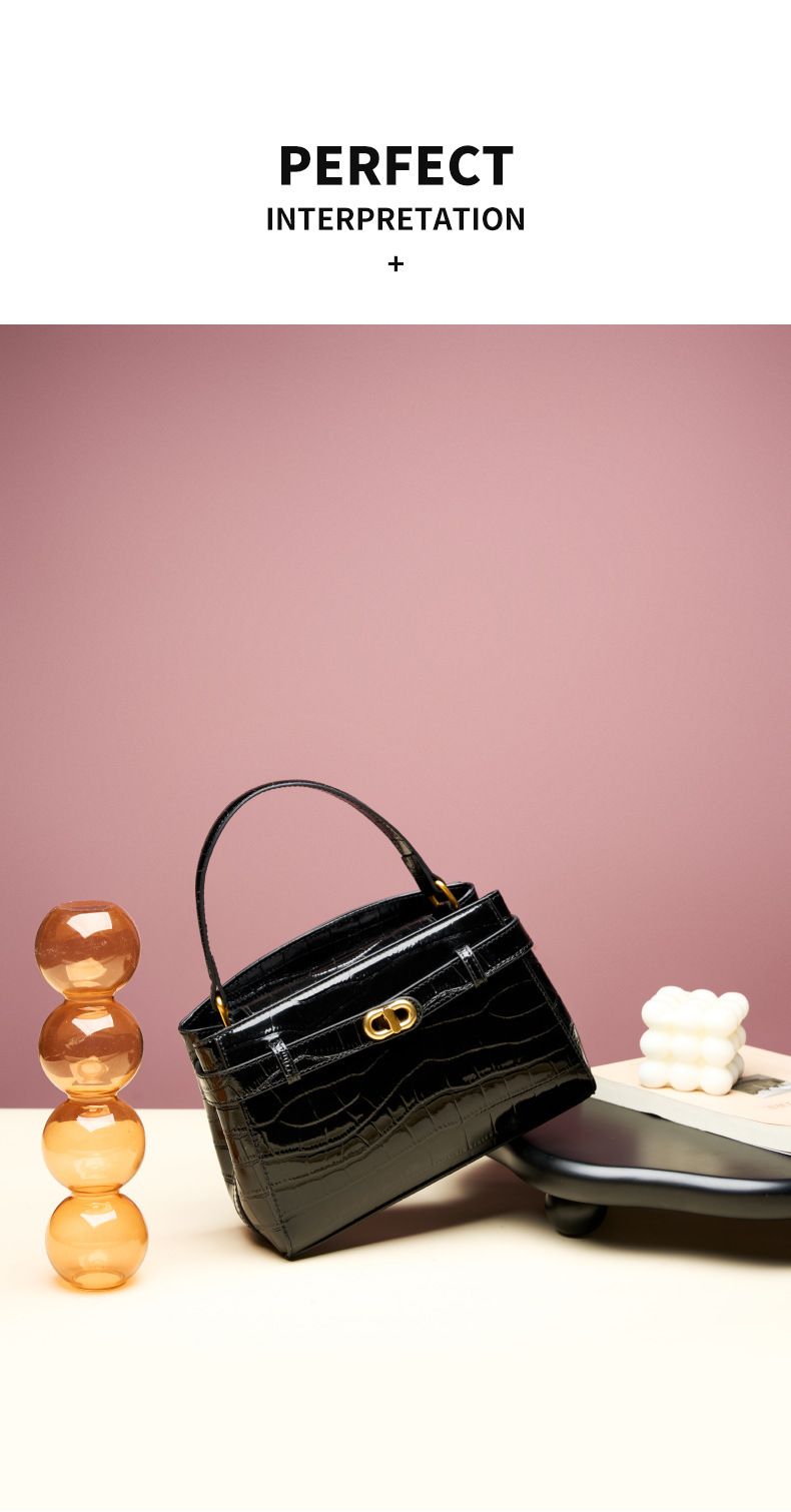Large Size Women's High End Crocodile Pattern Lock Small Square Bag New Genuine Leather Handbag Commuter Messenger Bag_voghion.com