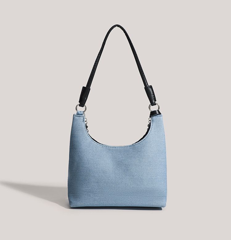 Versione della borsa a secchiello portatile Denim Niche, semplice e di grande capacità, borsa a tracolla Hobo versatile e alla moda._voghion.com