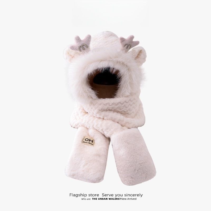 Winter-Set für Kinder: Dreiteiliges Set mit Geweihmotiv, haarigem, warmem Ohrenschutz, dickem Schal, Handschuhen und Mütze für Jungen und Mädchen._voghion.com