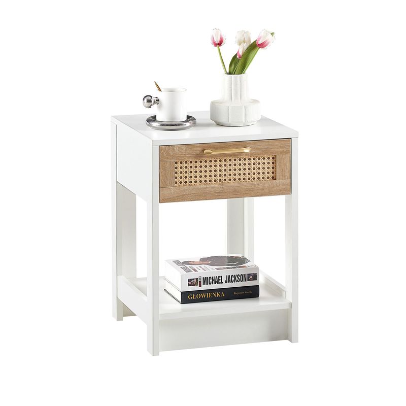 15.75" Rattan End Table With Drawer, Modern Nightstand, Side Table For Living Room, Bedroom_voghion.com
