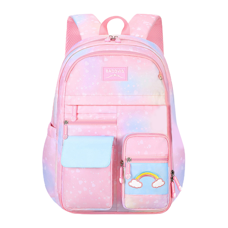 Zaino per ragazze Zaino per studenti arcobaleno Zaino per libri scolastici con tasche multiple di grande capacità con apertura a 180 gradi_voghion.com