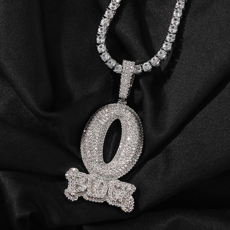 Collana con ciondolo a forma di lettera O BLOCK in zircone con diametro intero, stile Hip Hop, per uomo, alla moda e minimalista._voghion.com