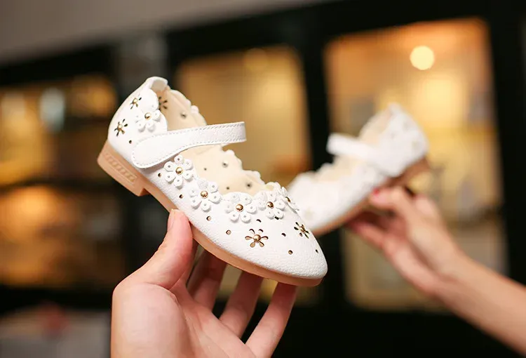 Bambini Bambino Bianco per Festa di Nozze Moda Principessa Scarpe in Pelle con Fondo Morbido Bambini Grandi Ragazze Fiore Appartamenti_voghion.com