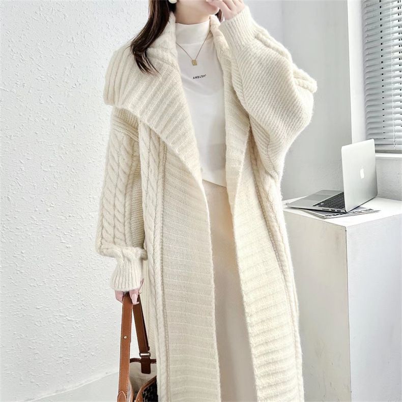 Ovrsizd Langer Cardigan - Dicker Mantel aus Wollbluse mit Schalkragen, 3D-Jacquard und lässigem Boho-Chic_voghion.com
