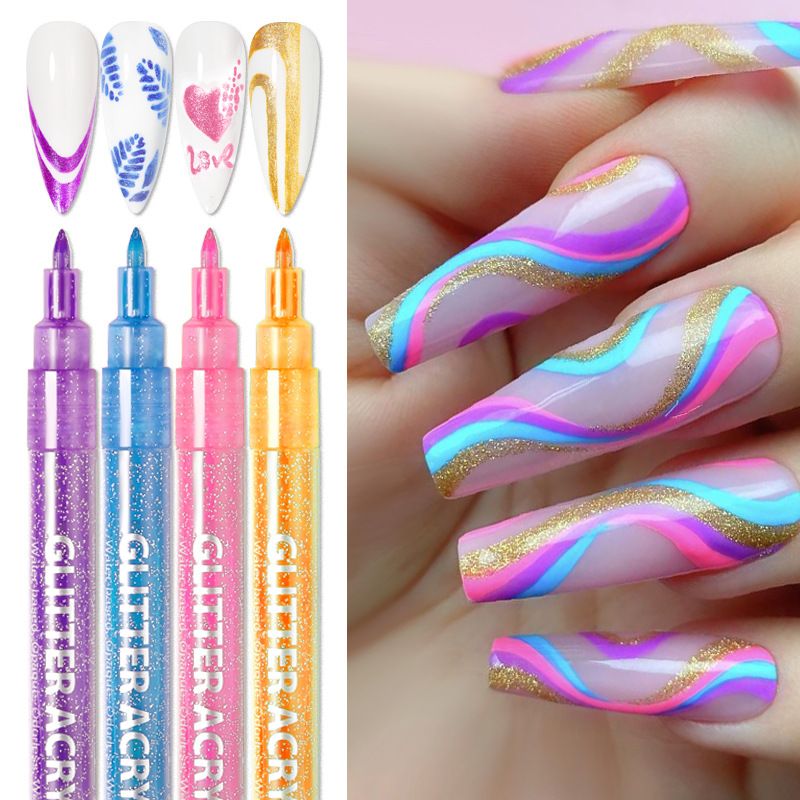Penna per nail art in metallo a doppia testa - 3 in 1 per sfumare, delineare e punteggiare | Penna gel Easy-Color One-Step_voghion.com
