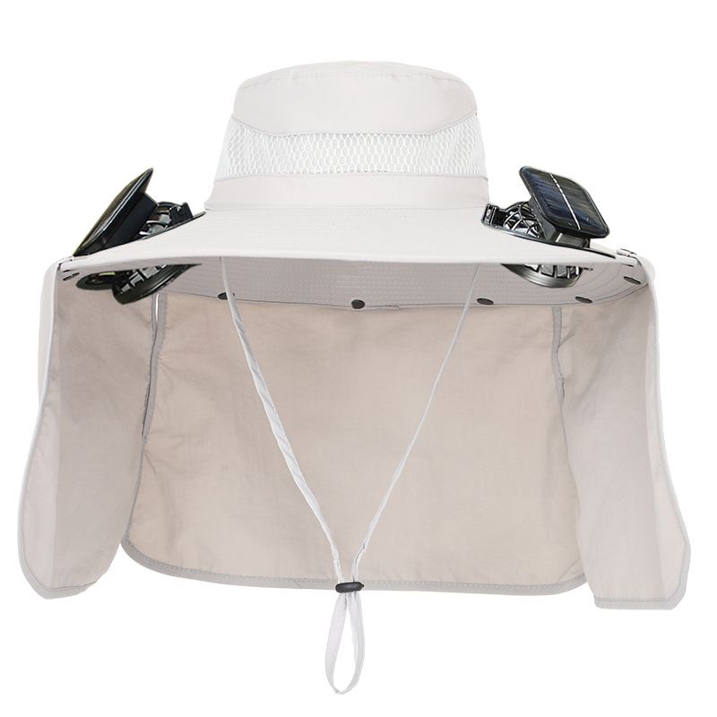 Großer Schal Sonnenschutzvorhang Abnehmbarer Solarventilatorhut Große Krempe Outdoor Fischerhut Männer Sommer Wiederaufladbar Starker Wind_voghion.com