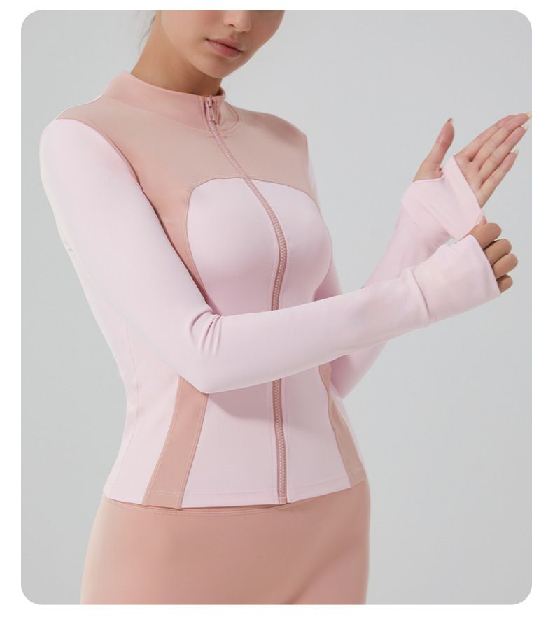 Nya träningskläder smala yogakläder jacka sportjacka yogakläder för kvinnor långärmad topp ståkrage dragkedja_voghion.com