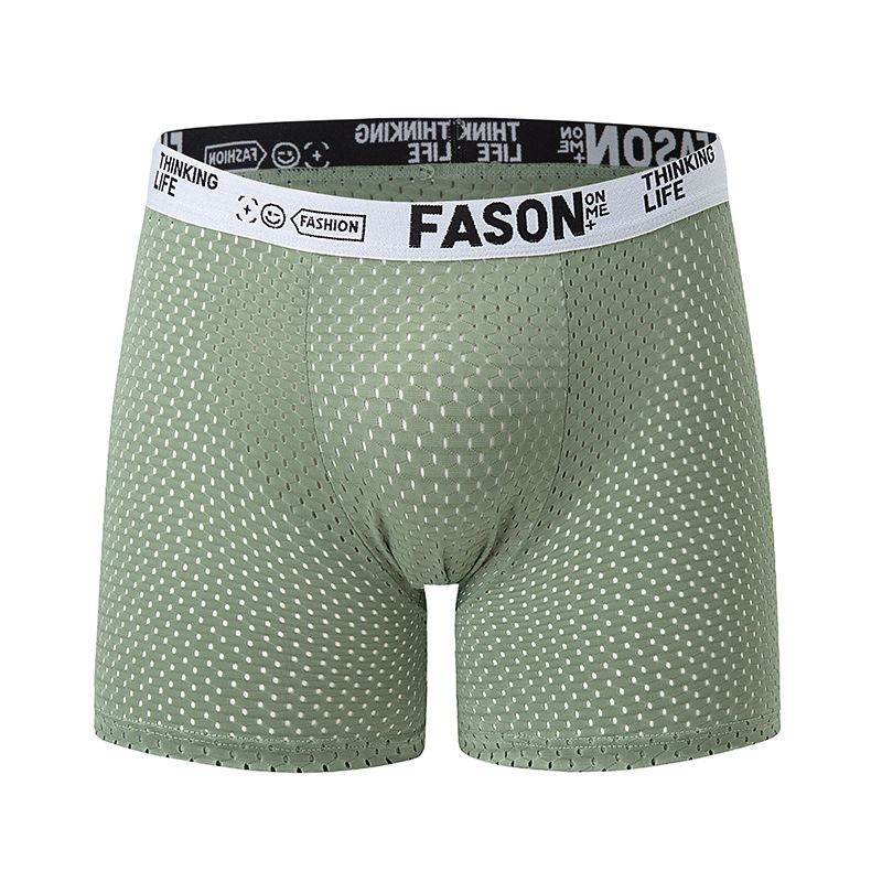 Overseas Platform Men's Ice Silk Long Boxer Briefs Breathable Mesh Four-Corner Underwear Youth Shorts_voghion.com