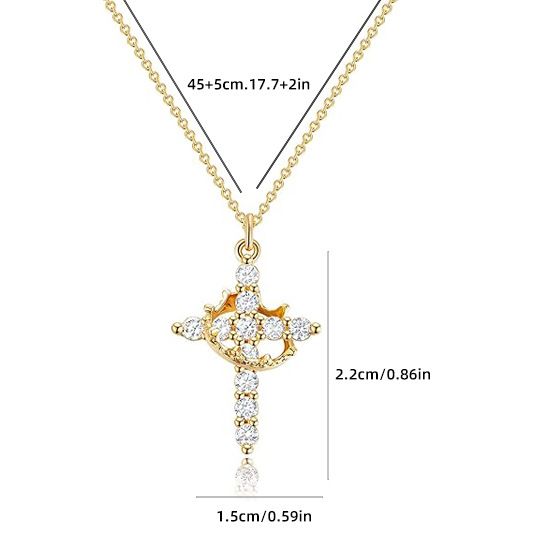Collana semplice con corona placcata in oro 14 carati e croce per donna_voghion.com