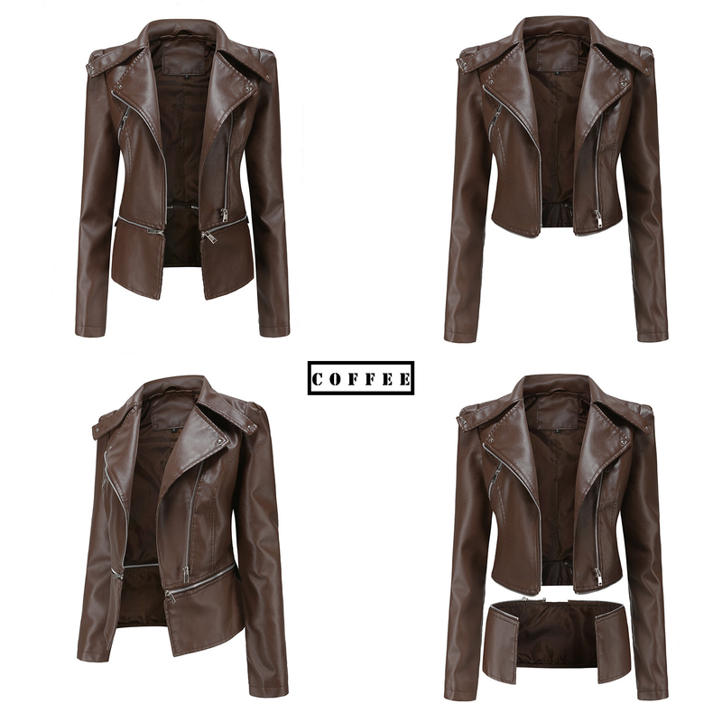 Giacca in pelle da donna con orlo staccabile, giacca casual alla moda_voghion.com