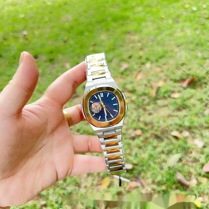 Baijia Men's Automatic Mechanical Three-Hand Nautilus Luminous Skeleton Steel Band Watch_voghion.com