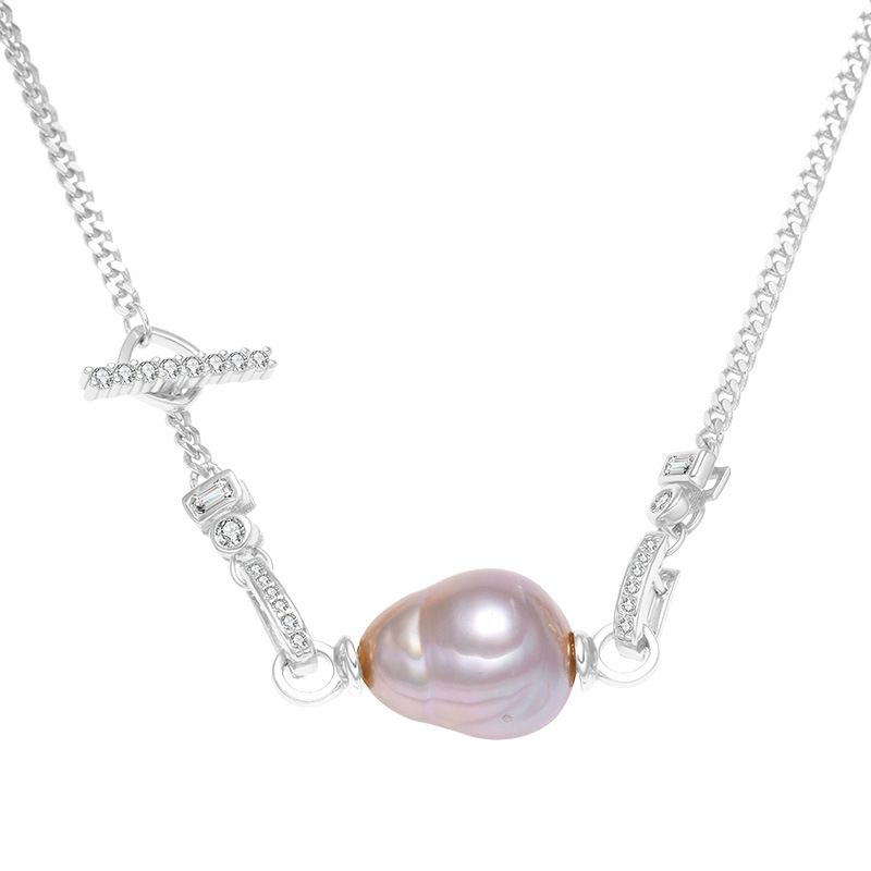 Pearl Accessories S Pure Baroque Irregular Necklace For Women Detachable Multi-Wa Cuban Chain Empt Mount Silver_voghion.com