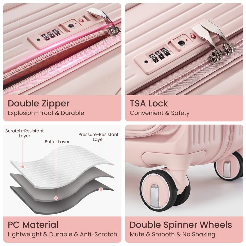 Luggage Sets 3 Piece(20/24/28), Expandable Carry On Luggage With TSA Lock Airline Approved, 100% PC Hard Shell And Lightweight Suitcase With Front Pocket And Spinner Wheels_voghion.com