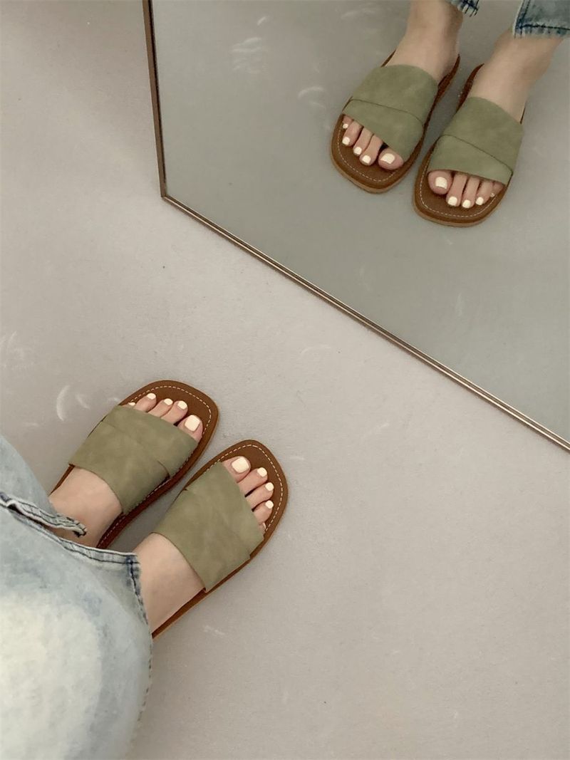 Rahvahulga loodud disain kandiliste avatud ninaosadega lamedate sussidega naistele suvel, haldjasstiilis, mereäärsel puhkusel või rannas kandmiseks_voghion.com