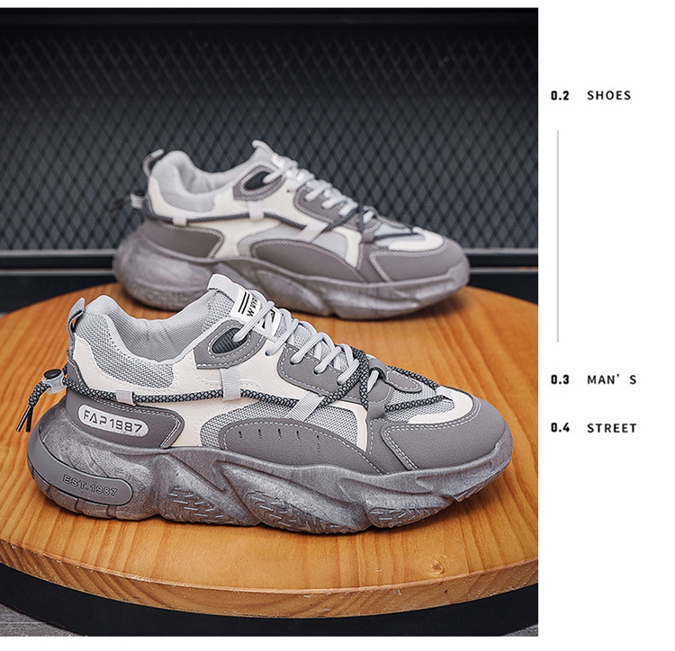 Vīriešu pavasara jaunas elpojošas sieta sporta vīriešu tendences daudzpusīgas, augumu palielinoši dēļa apavi, ikdienas skriešanas tēta apavi_voghion.com