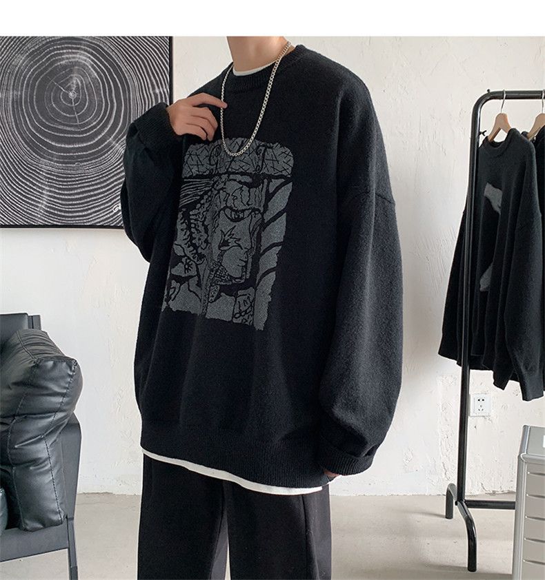 Oversized Knit Sweater – Unisex Crewneck Pullover (M-XXL, Cotton Blend, Textured Jacquard)_voghion.com