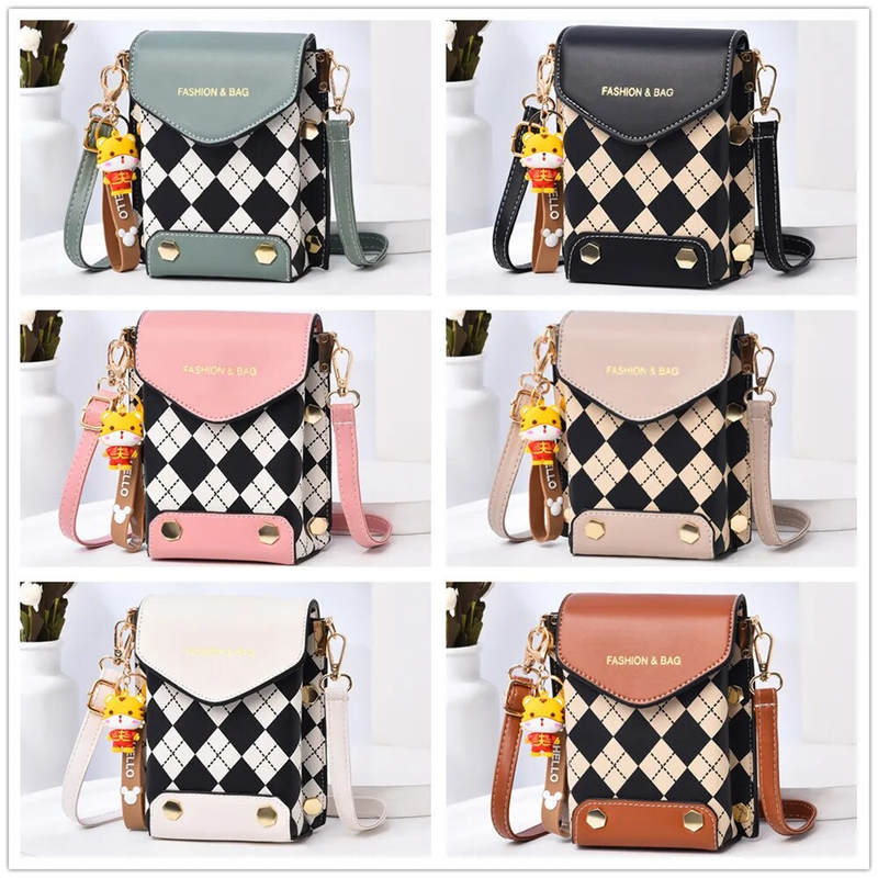 Mini Flap Crossbody Telefon Bokstavstryck axelväska, fyrkantig plånbok med dubbdekor för kvinnor (4,7*6,7*3,7) tum_voghion.com